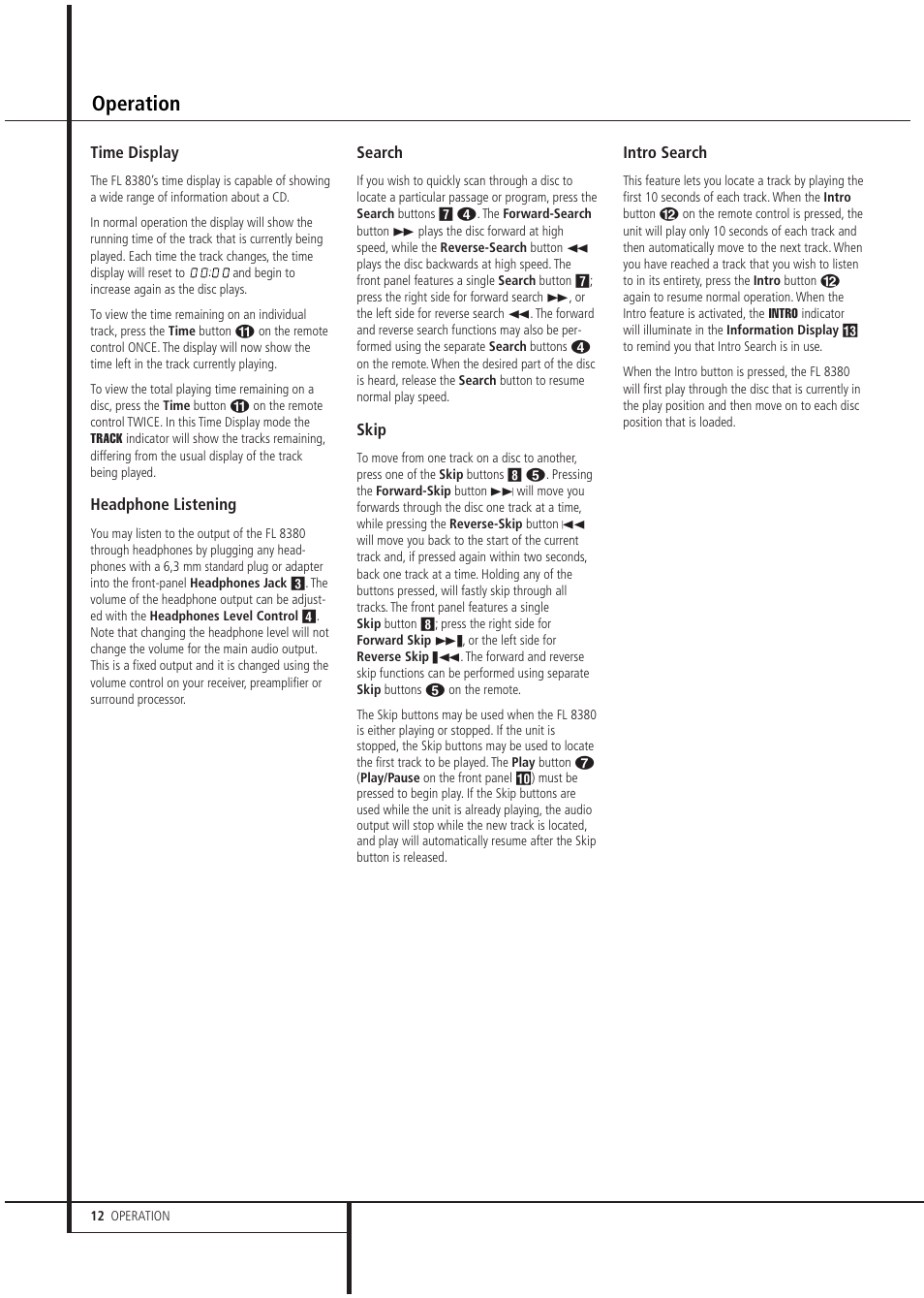 Operation | Harman FL 8380 User Manual | Page 12 / 16