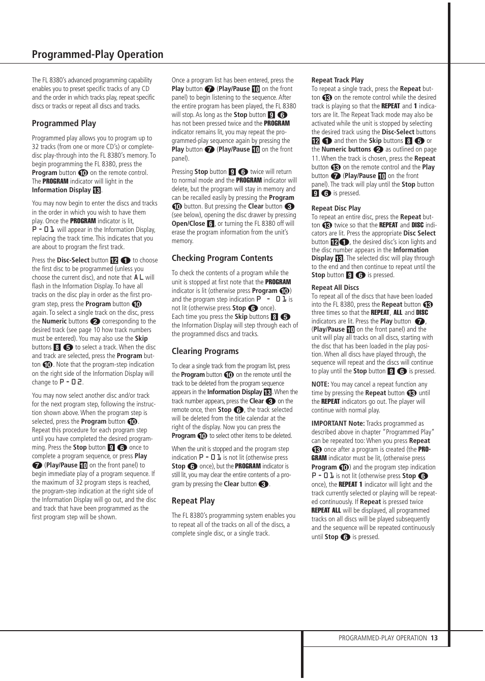 Programmed-play operation | Harman FL 8380 User Manual | Page 13 / 16