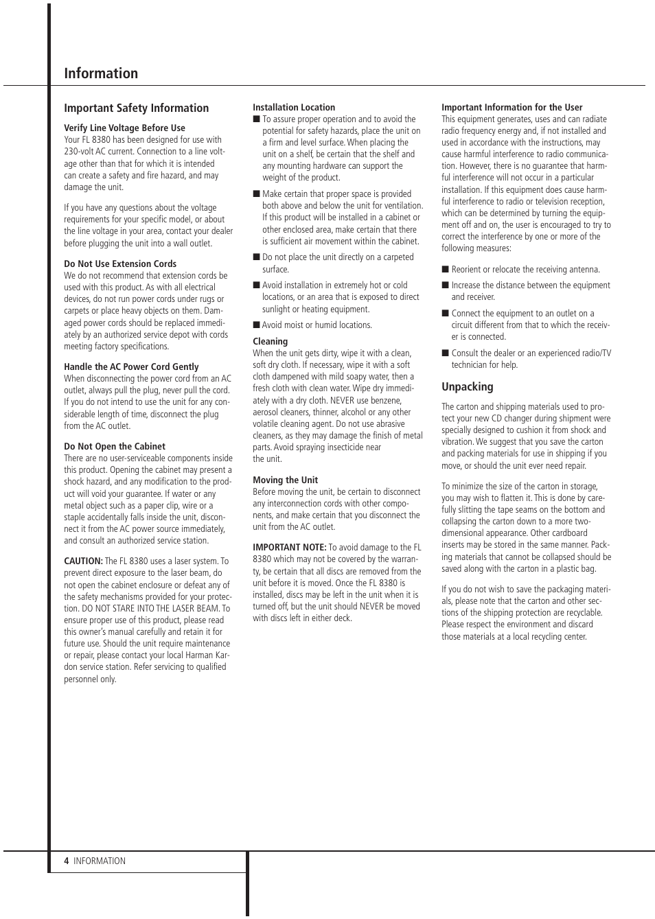Information | Harman FL 8380 User Manual | Page 4 / 16