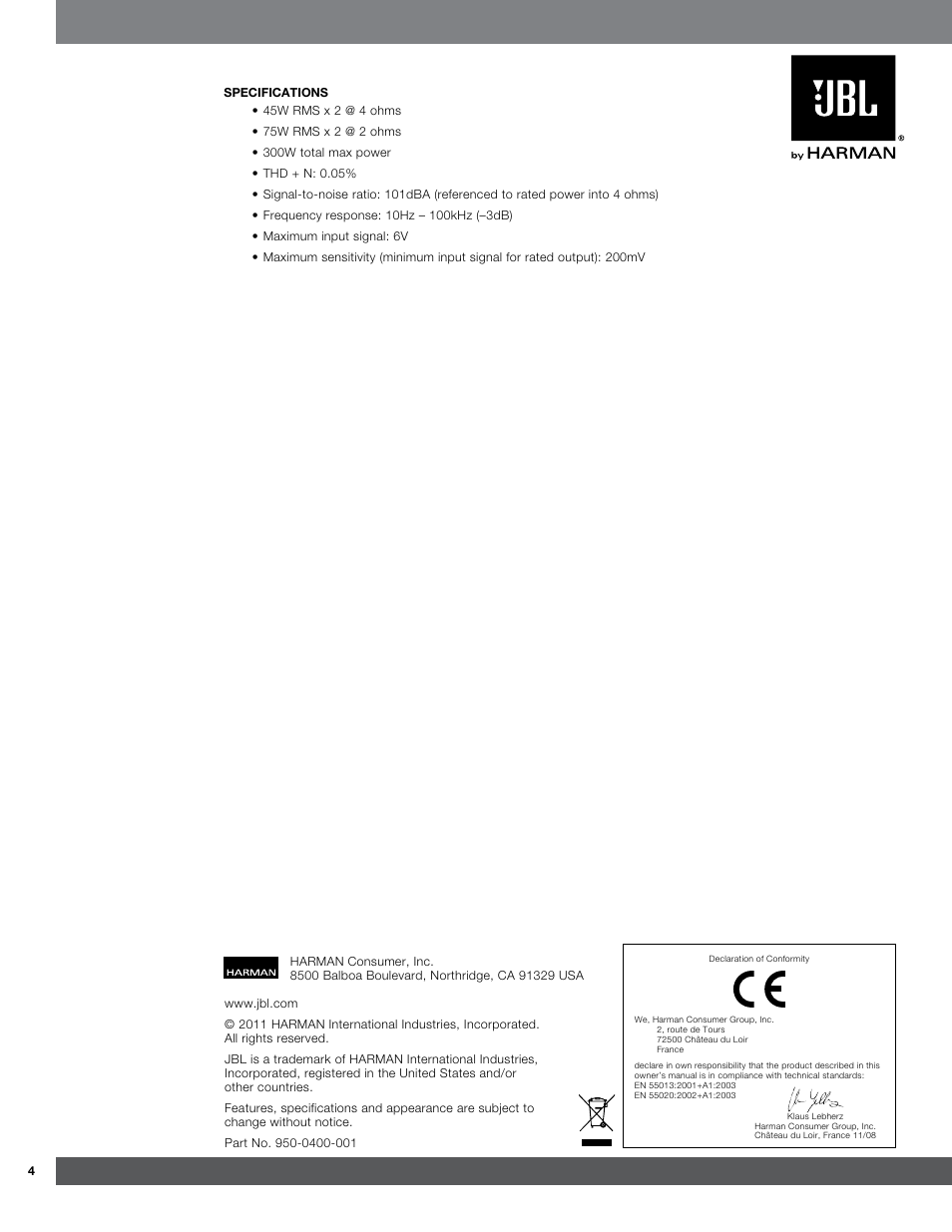 Harman GT-X424 User Manual | Page 4 / 4