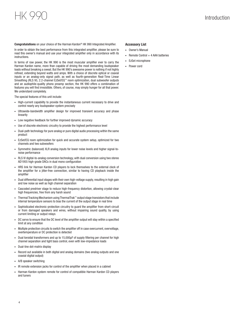 Hk 990, Introduction | Harman HK 990 User Manual | Page 4 / 18