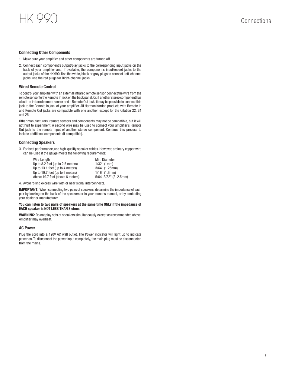Hk 990, Connections | Harman HK 990 User Manual | Page 7 / 18