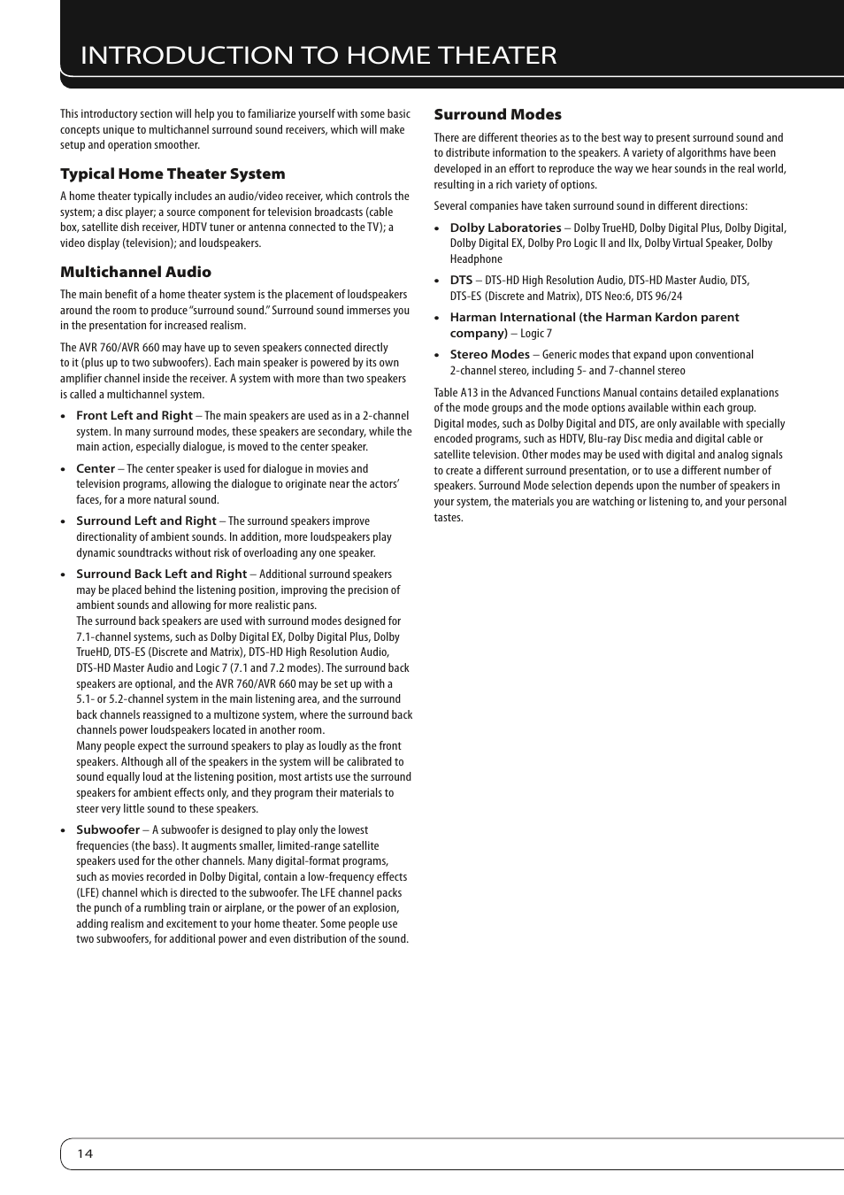 Introduction to home theater | Harman-Kardon 760 User Manual | Page 14 / 42
