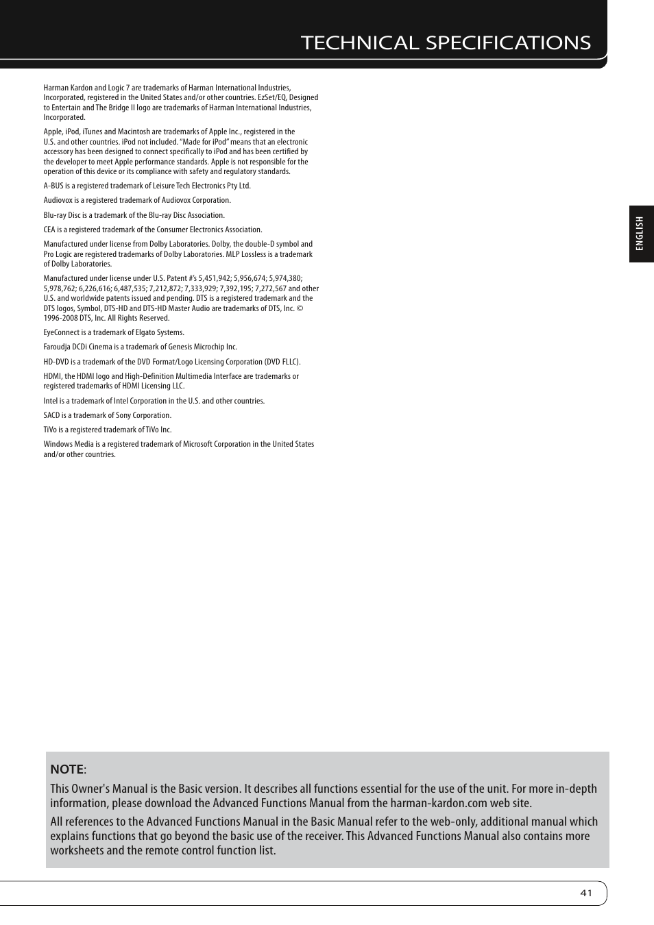Technical specifications | Harman-Kardon 760 User Manual | Page 41 / 42