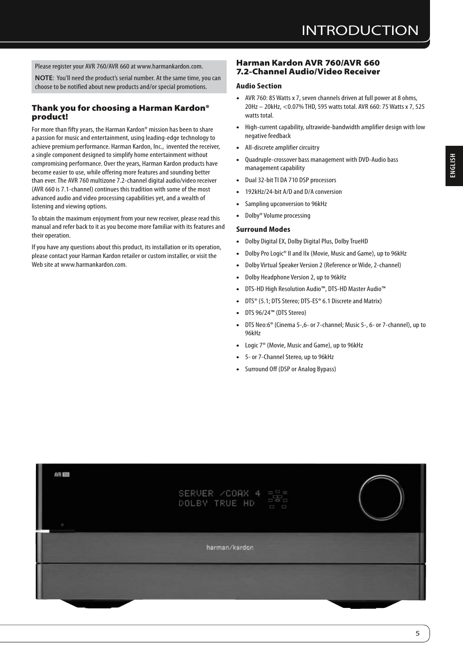 Introduction | Harman-Kardon 760 User Manual | Page 5 / 42