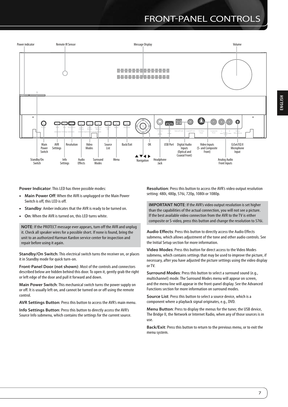 Front-panel controls | Harman-Kardon 760 User Manual | Page 7 / 42