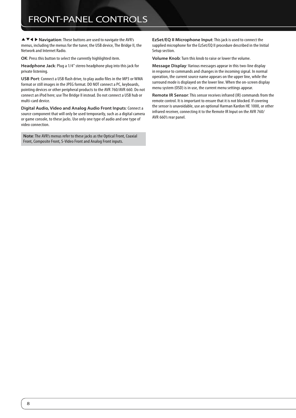 Front-panel controls | Harman-Kardon 760 User Manual | Page 8 / 42