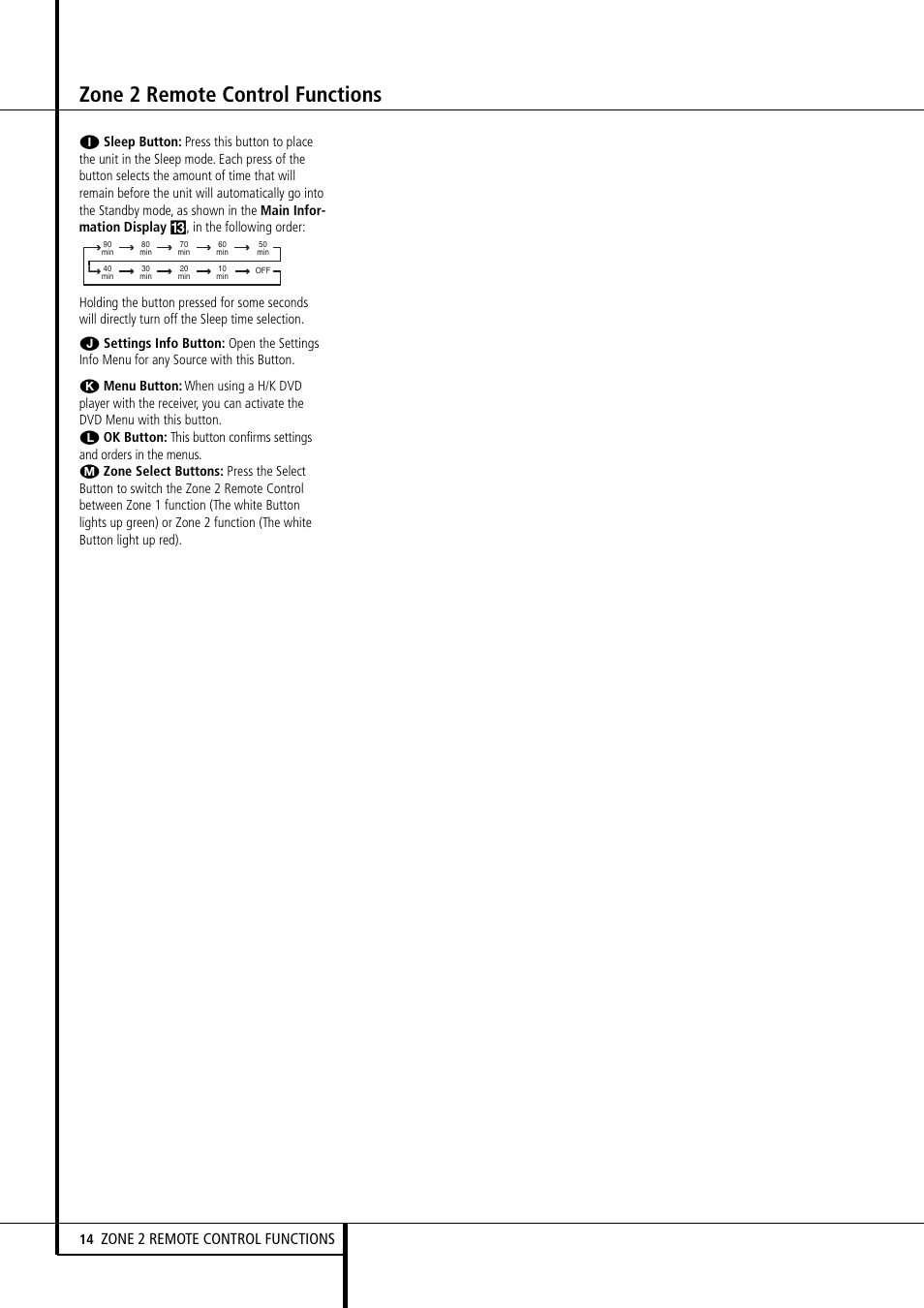 Zone 2 remote control functions | Harman-Kardon AVR 355 User Manual | Page 14 / 58