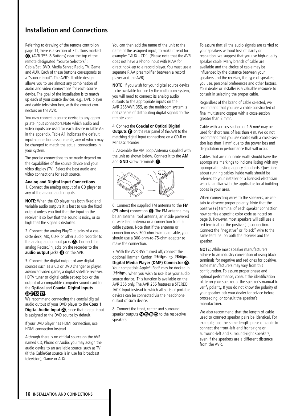 Installation and connections | Harman-Kardon AVR 355 User Manual | Page 16 / 58
