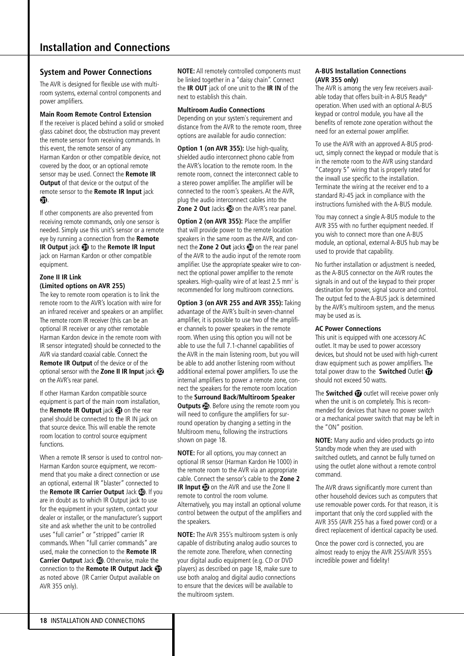 Installation and connections | Harman-Kardon AVR 355 User Manual | Page 18 / 58