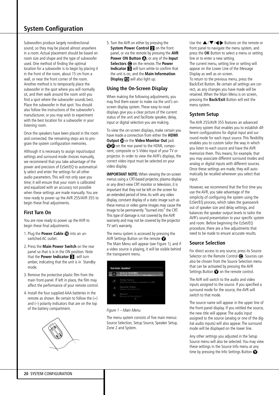 System configuration | Harman-Kardon AVR 355 User Manual | Page 20 / 58