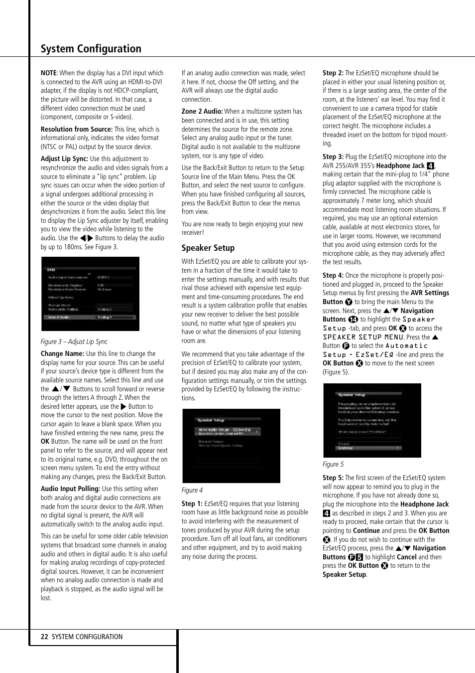System configuration, Speaker setup | Harman-Kardon AVR 355 User Manual | Page 22 / 58