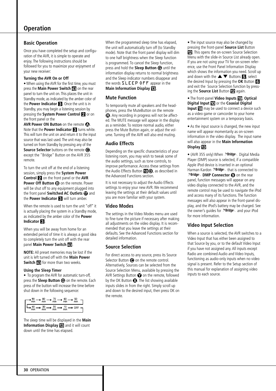 Operation | Harman-Kardon AVR 355 User Manual | Page 30 / 58