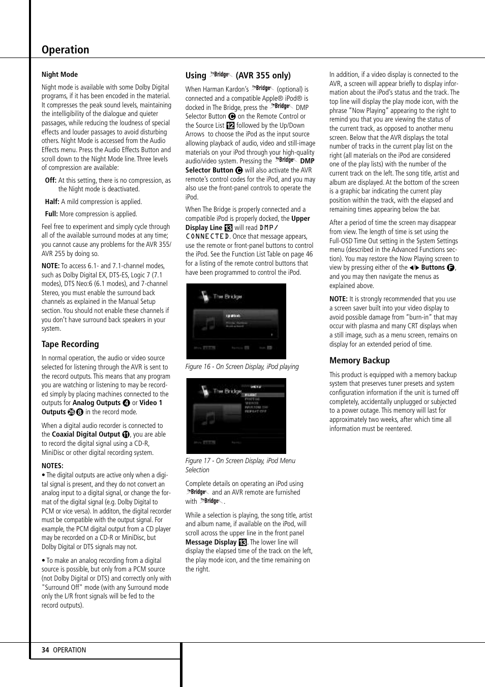 Operation | Harman-Kardon AVR 355 User Manual | Page 34 / 58