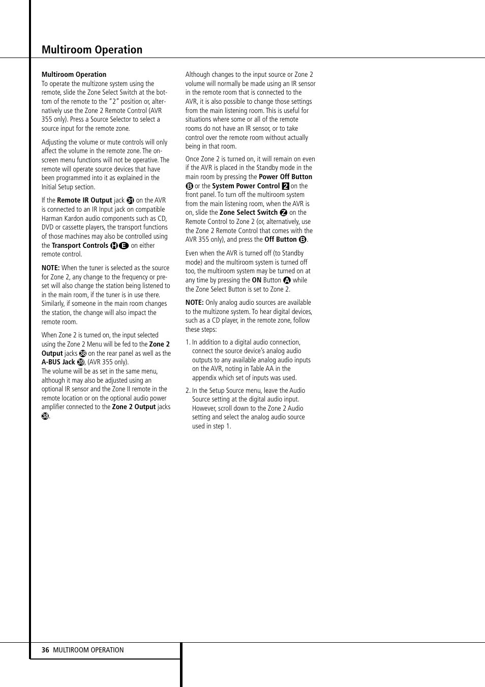 Multiroom operation | Harman-Kardon AVR 355 User Manual | Page 36 / 58