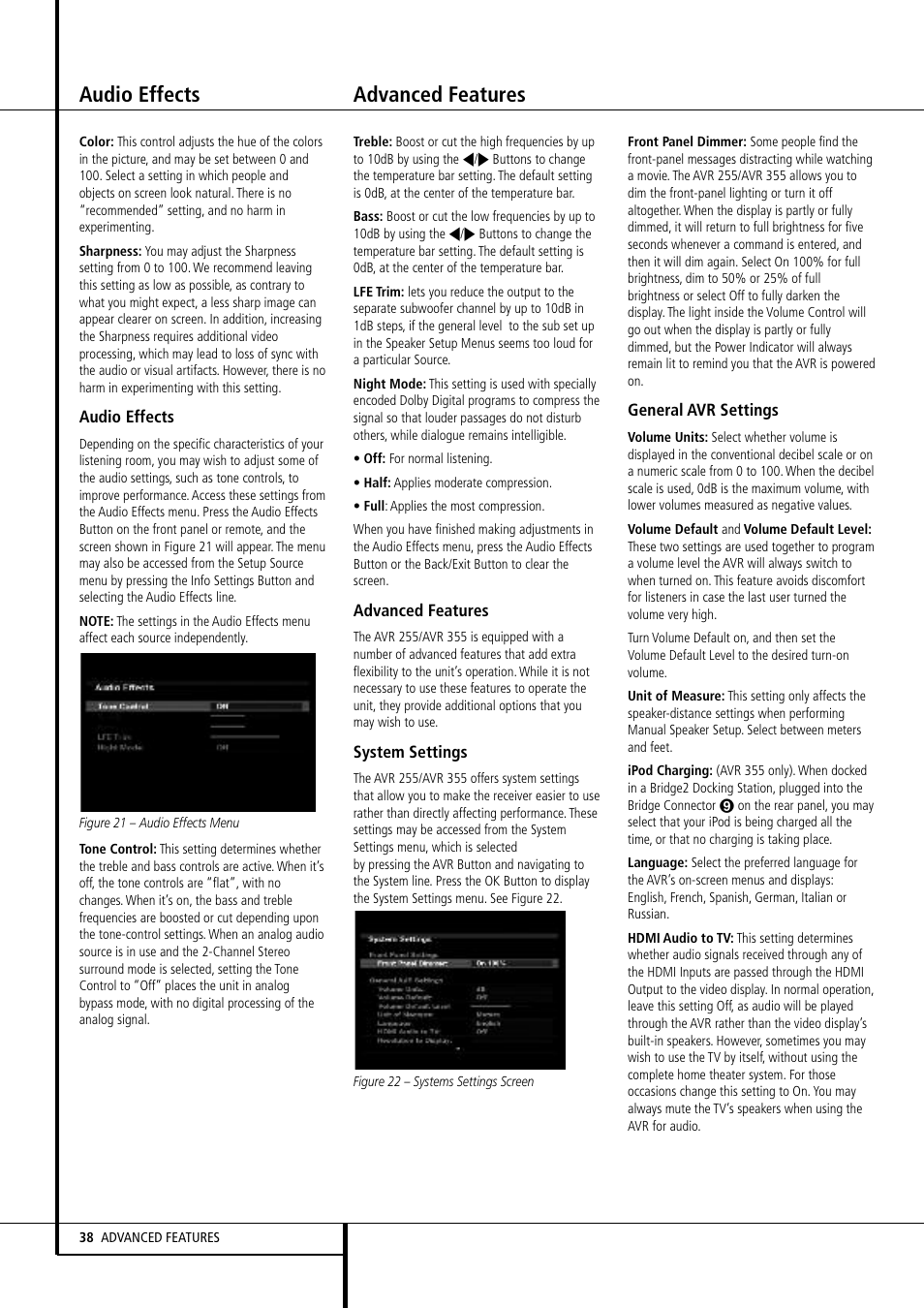 Audio effects advanced features | Harman-Kardon AVR 355 User Manual | Page 38 / 58