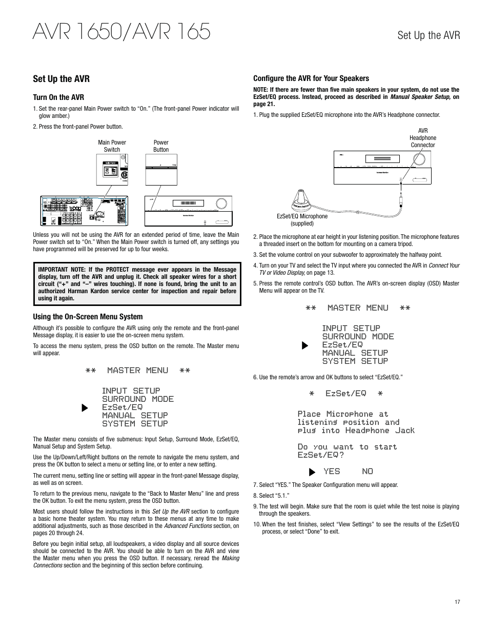 Set up the avr | Harman-Kardon AVR 1650 User Manual | Page 17 / 42