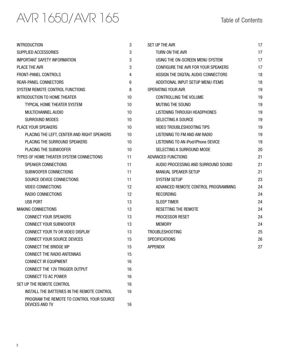 Harman-Kardon AVR 1650 User Manual | Page 2 / 42