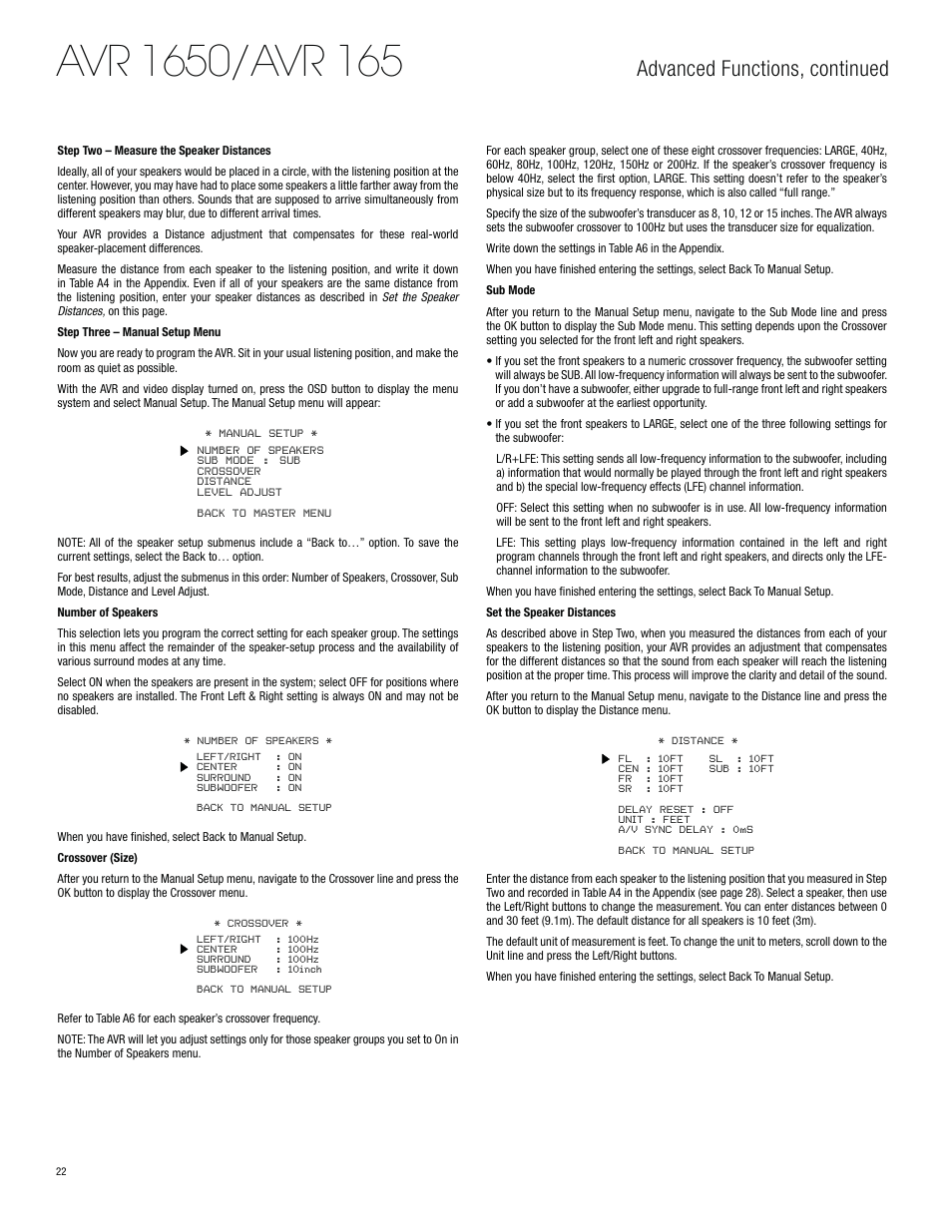 Advanced functions, continued | Harman-Kardon AVR 1650 User Manual | Page 22 / 42