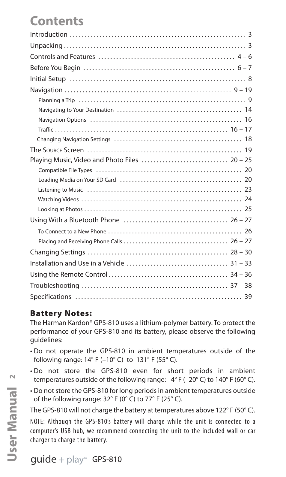 Harman-Kardon GPS-810 User Manual | Page 2 / 44