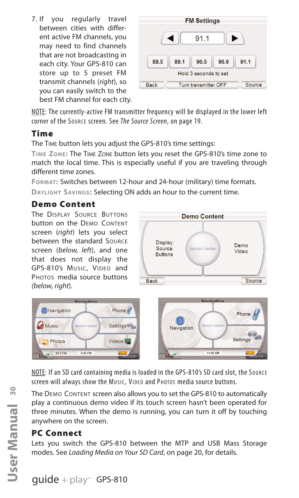 User manual, Ed i u g, Y a l p | Time, Demo content, Pc connect, Gps-810 | Harman-Kardon GPS-810 User Manual | Page 30 / 44