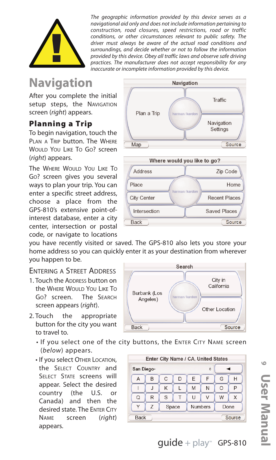 Navigation, User manual, Ed i u g | Y a l p | Harman-Kardon GPS-810 User Manual | Page 9 / 44