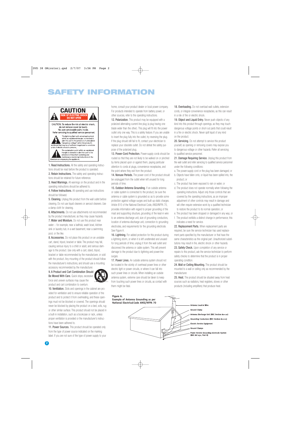 Safety information | Harman-Kardon DVD 38 User Manual | Page 2 / 52