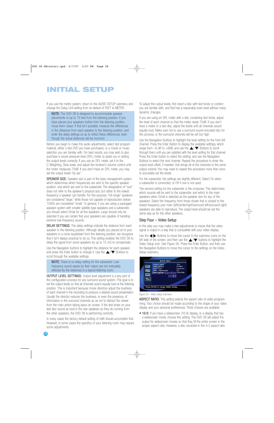 Initial setup | Harman-Kardon DVD 38 User Manual | Page 28 / 52