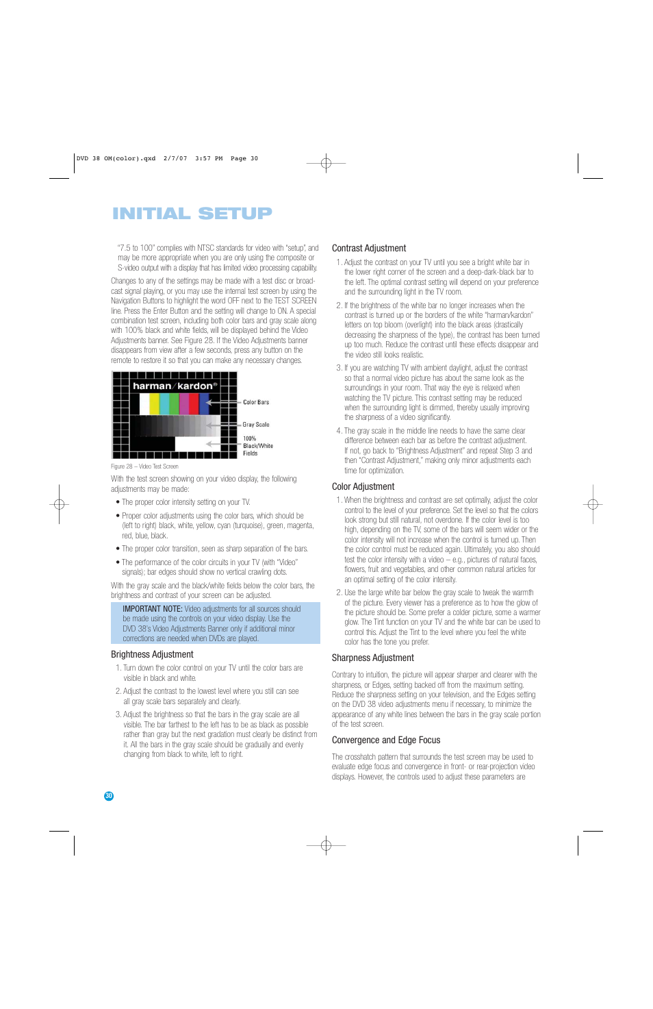 Initial setup | Harman-Kardon DVD 38 User Manual | Page 30 / 52