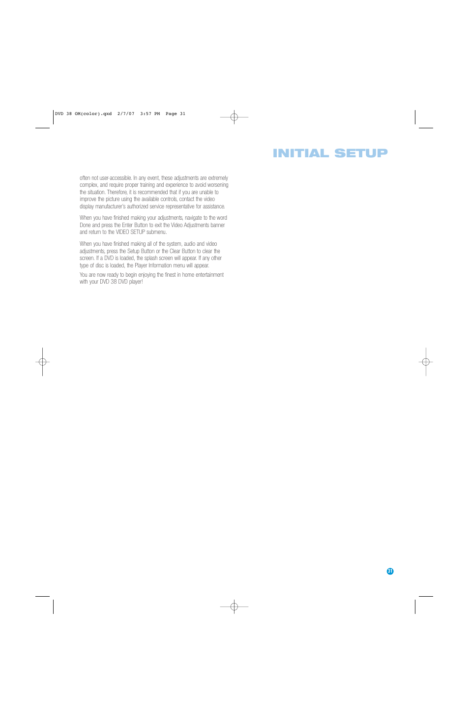 Initial setup | Harman-Kardon DVD 38 User Manual | Page 31 / 52