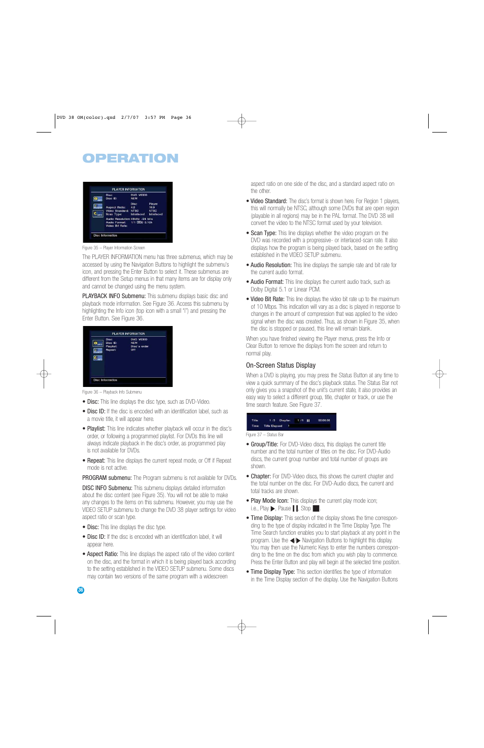 Operation | Harman-Kardon DVD 38 User Manual | Page 36 / 52