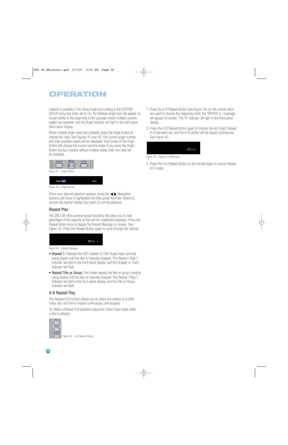 Operation | Harman-Kardon DVD 38 User Manual | Page 38 / 52