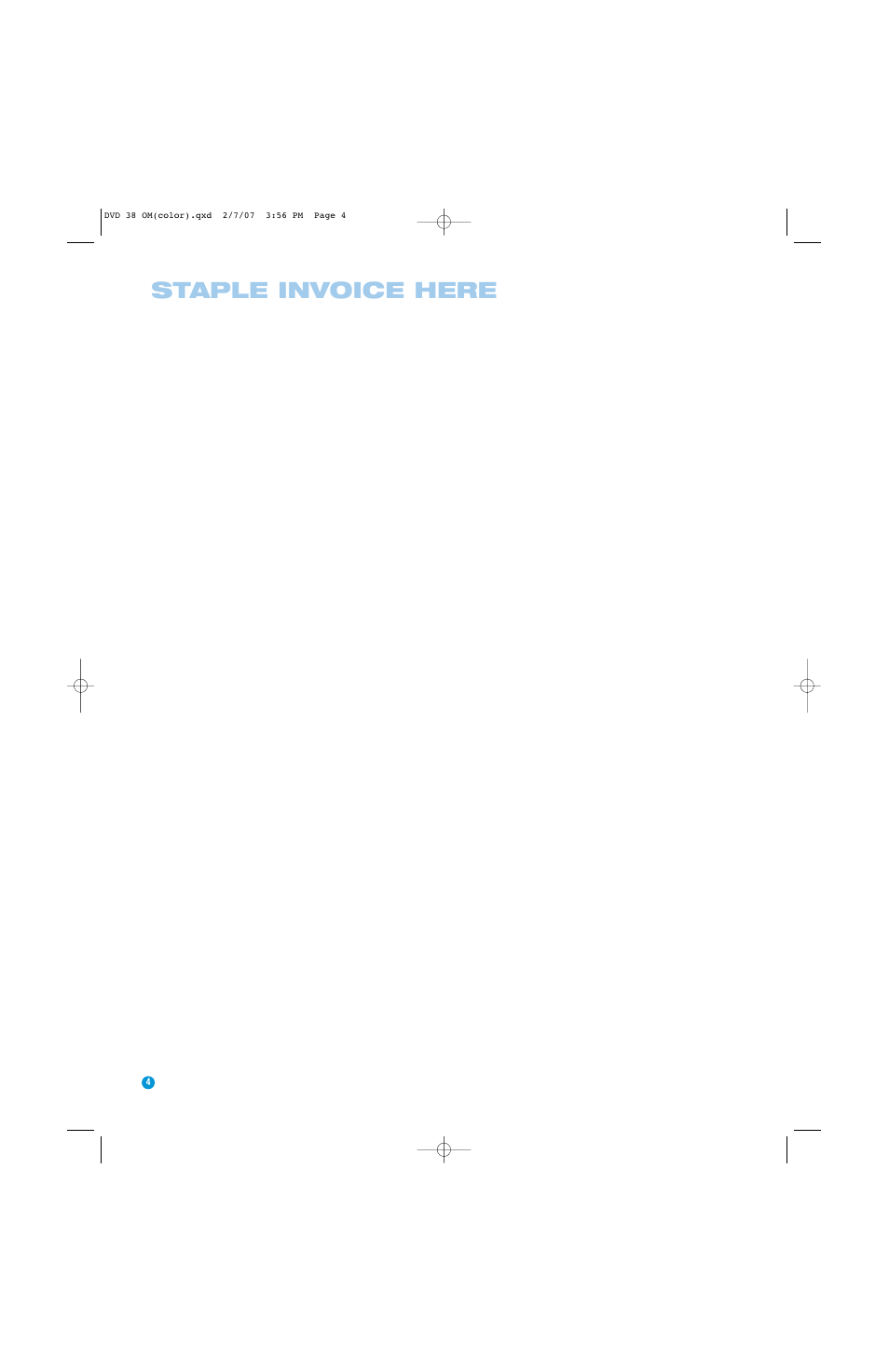 Staple invoice here | Harman-Kardon DVD 38 User Manual | Page 4 / 52