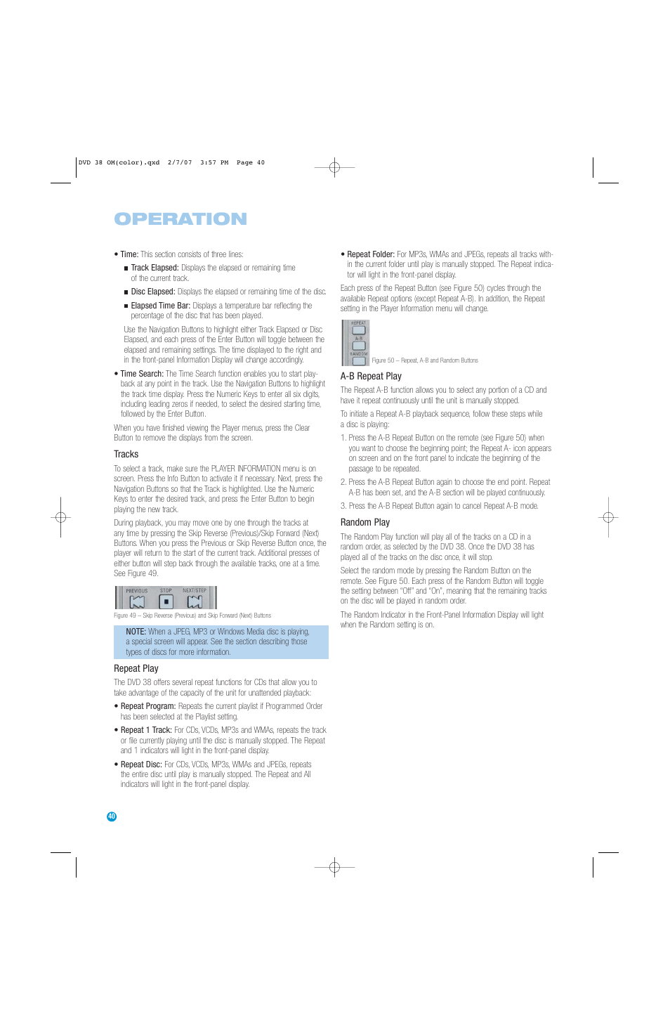 Operation | Harman-Kardon DVD 38 User Manual | Page 40 / 52