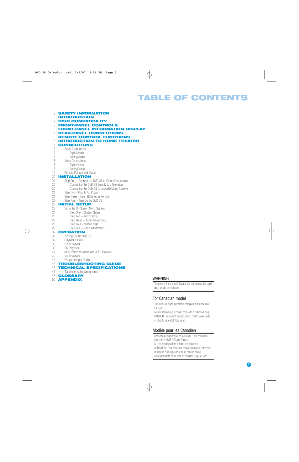 Harman-Kardon DVD 38 User Manual | Page 5 / 52