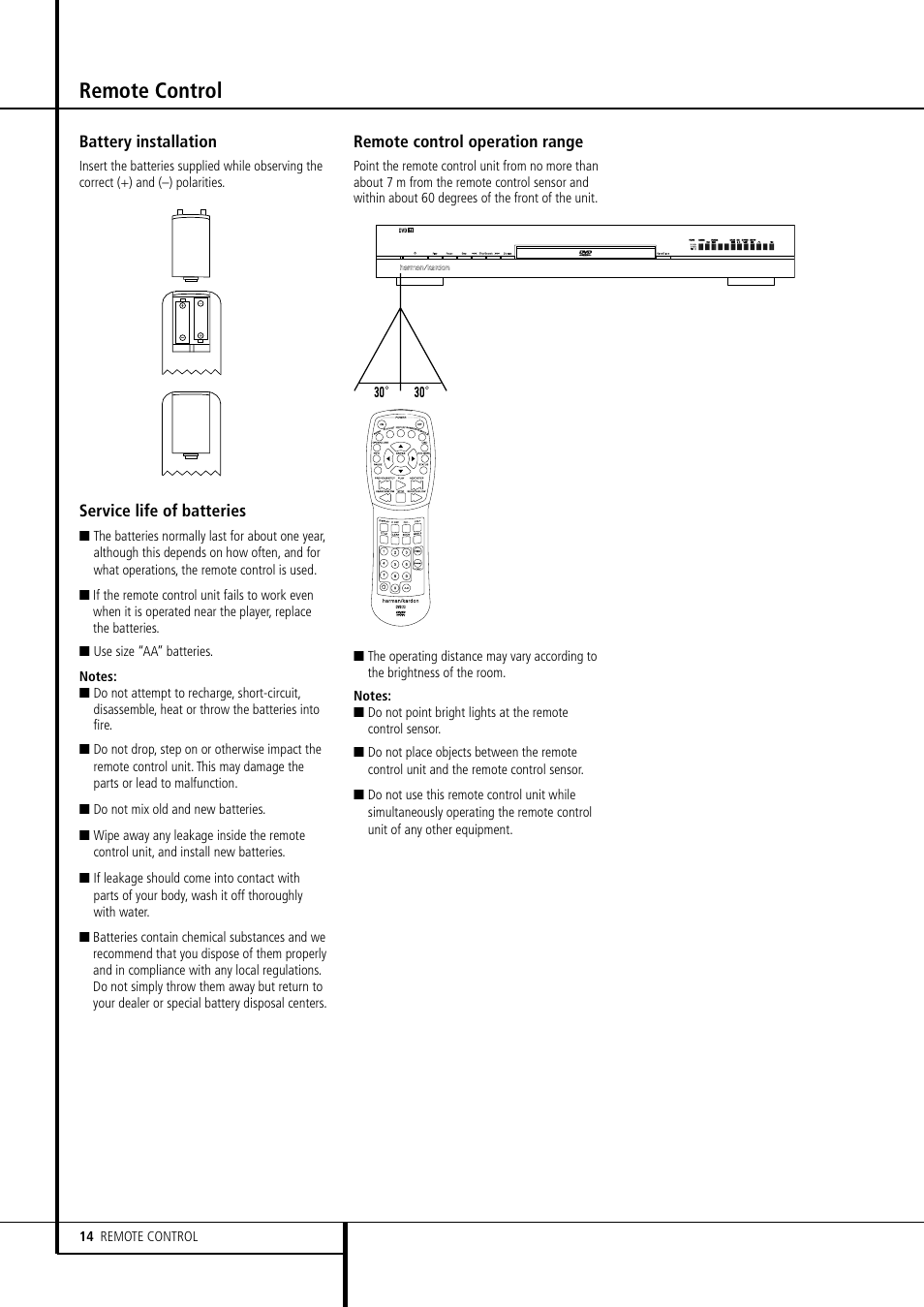 Remote control | Harman-Kardon DVD 23 User Manual | Page 14 / 24
