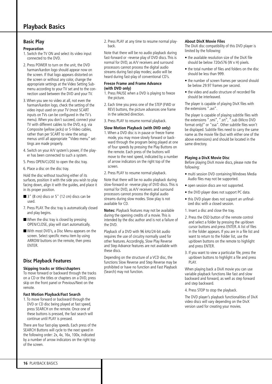 Playback basics | Harman-Kardon DVD 23 User Manual | Page 16 / 24