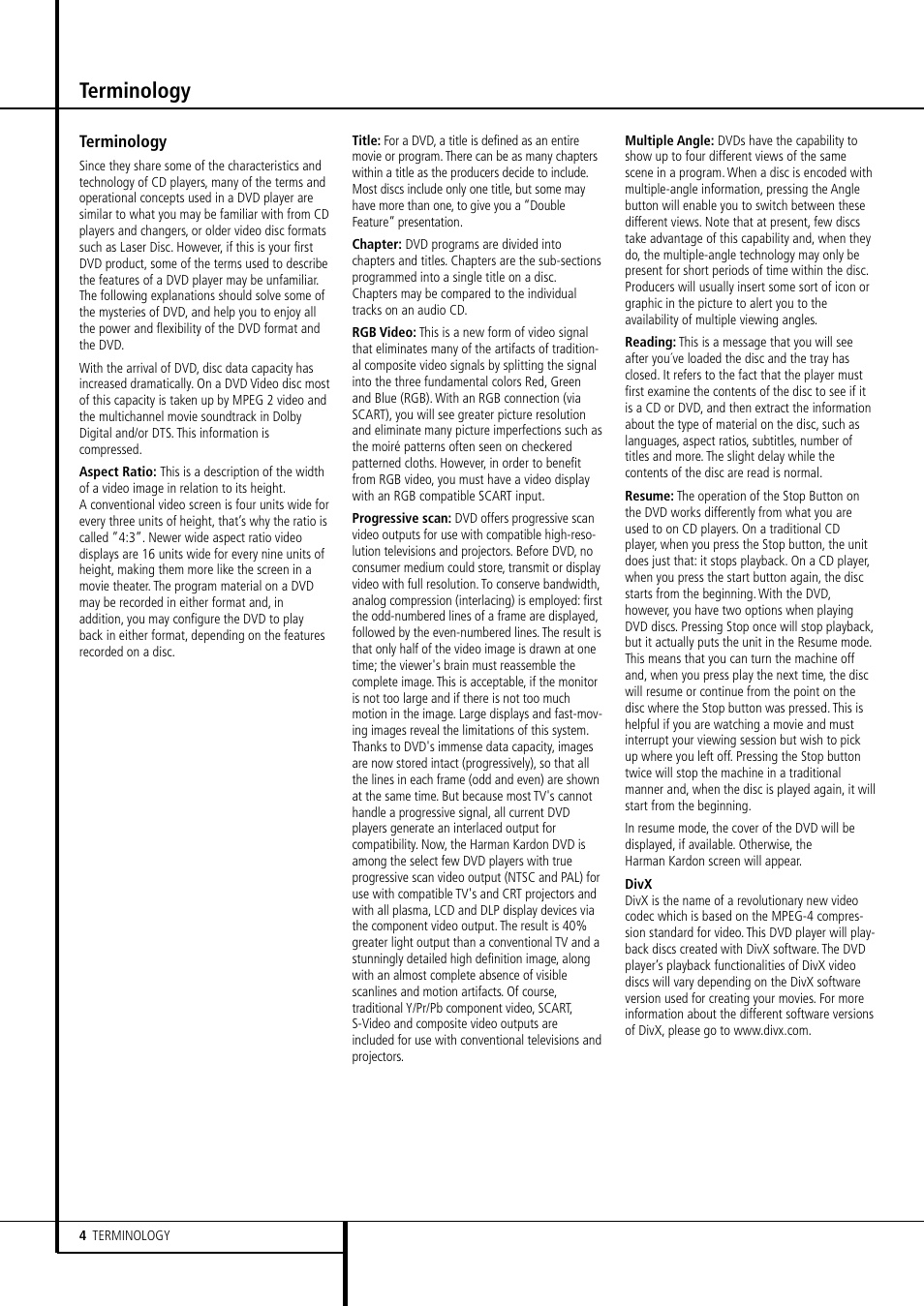 Terminology | Harman-Kardon DVD 23 User Manual | Page 4 / 24