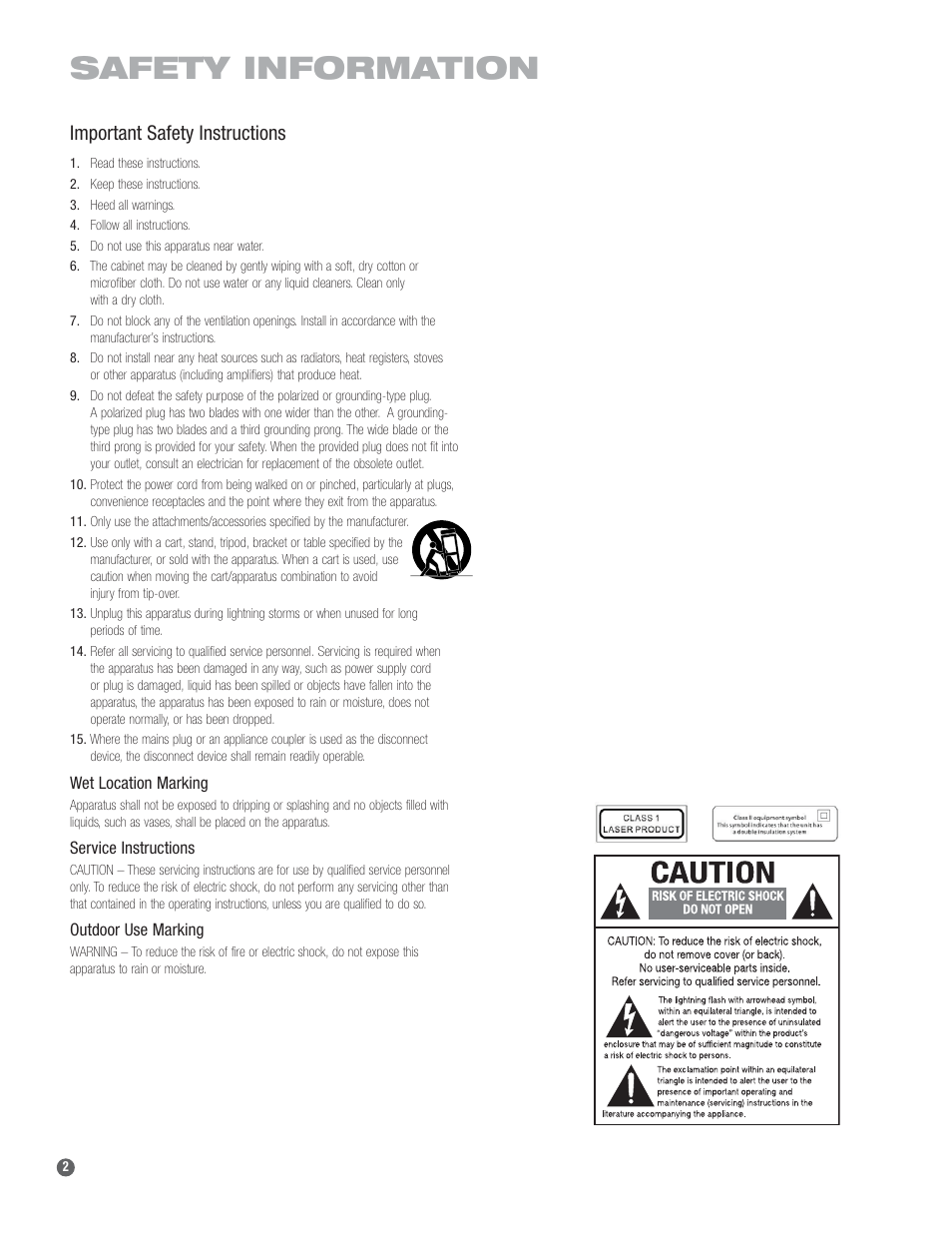 Safety information, Important safety instructions | Harman-Kardon BDP 1 User Manual | Page 2 / 33