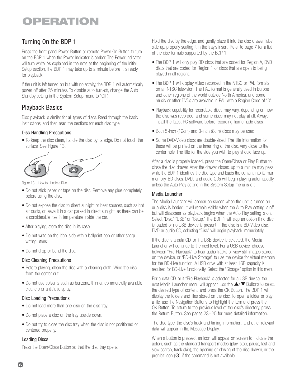 Operation, Turning on the bdp 1, Playback basics | Harman-Kardon BDP 1 User Manual | Page 20 / 33