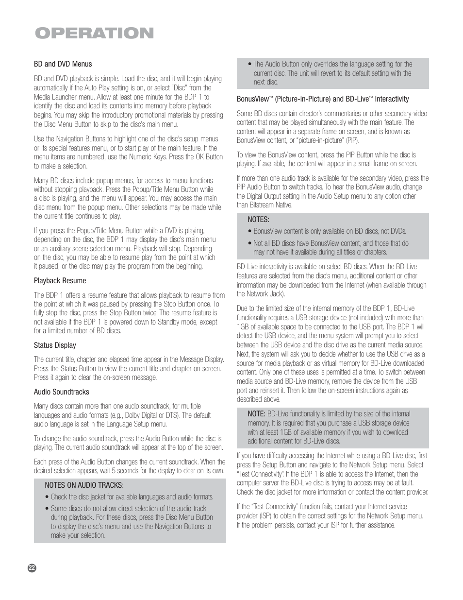 Operation | Harman-Kardon BDP 1 User Manual | Page 22 / 33