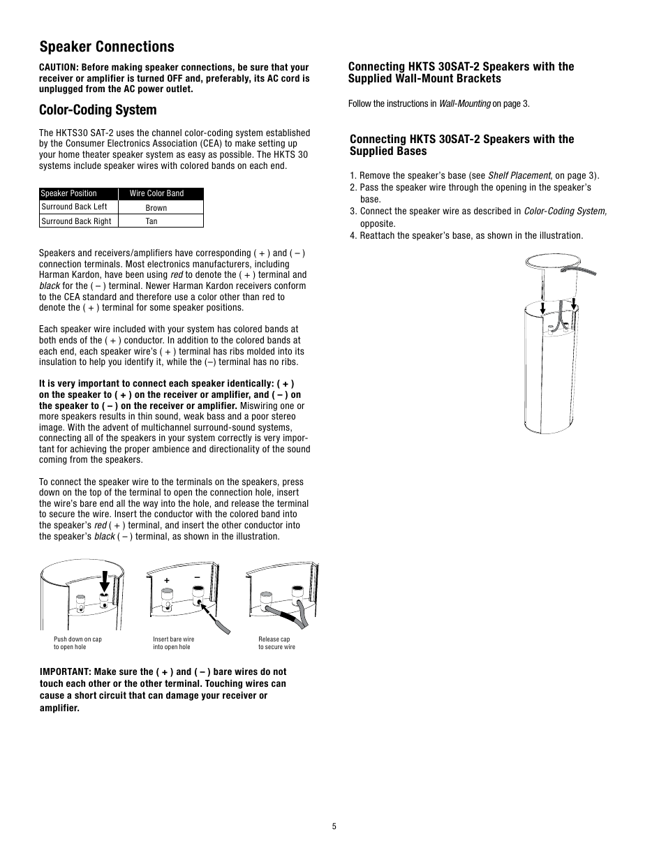 Speaker connections, Color-coding system | Harman-Kardon HKTS30SAT-2 User Manual | Page 5 / 8