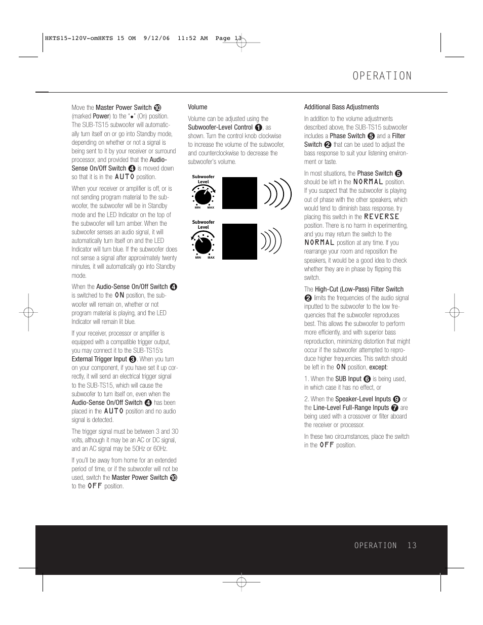 Operation | Harman-Kardon HKTS 15 User Manual | Page 13 / 16
