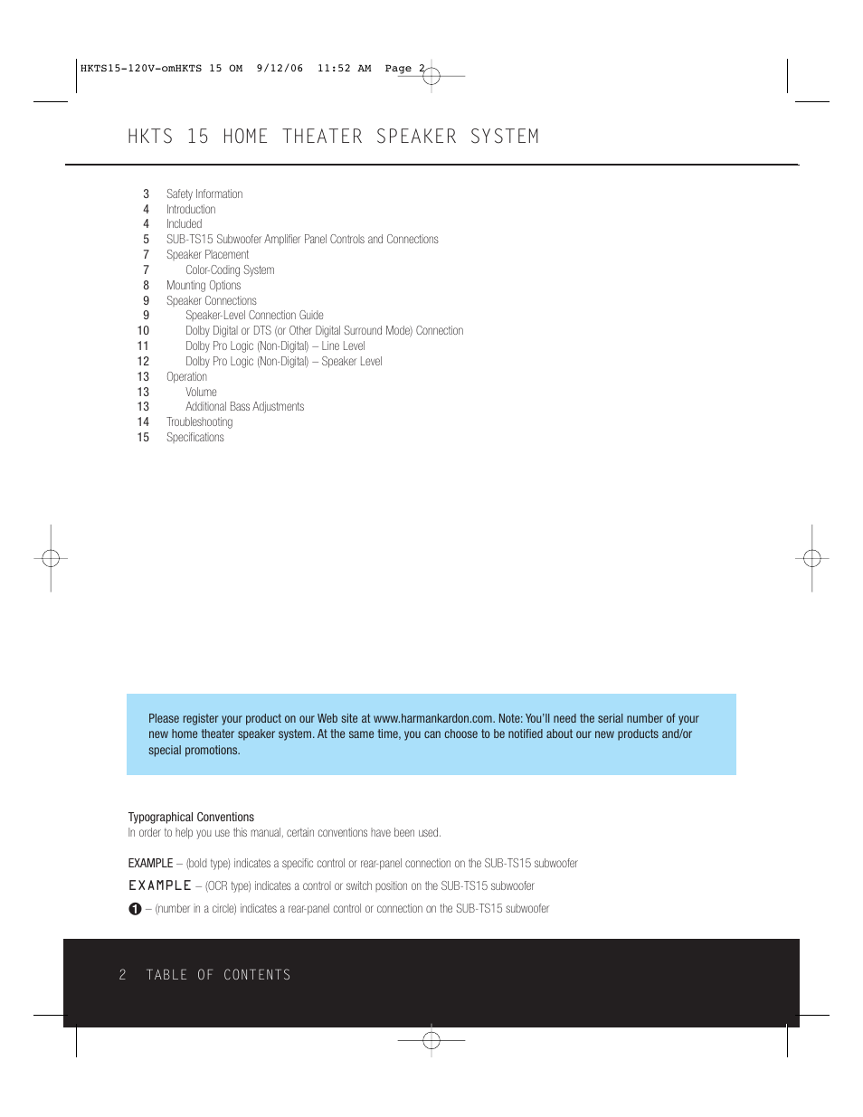 Hkts 15 home theater speaker system | Harman-Kardon HKTS 15 User Manual | Page 2 / 16