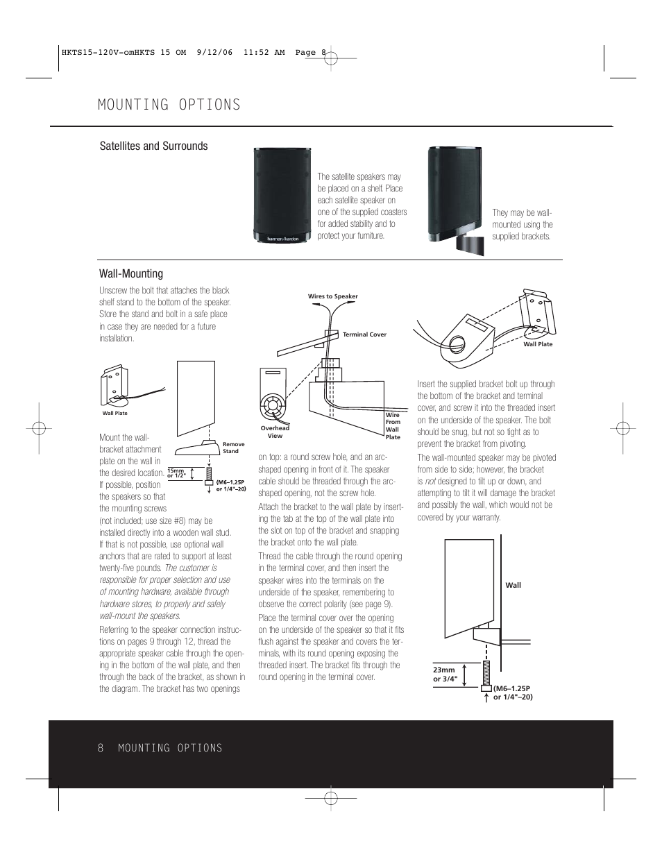 Mounting options, Satellites and surrounds wall-mounting | Harman-Kardon HKTS 15 User Manual | Page 8 / 16