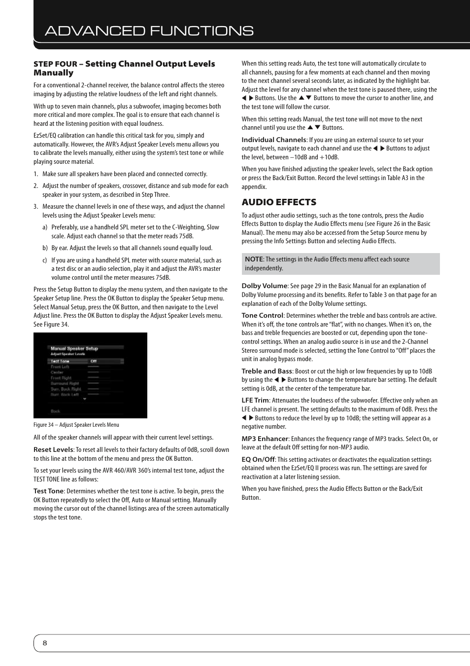 Advanced functions, Audio effects | Harman-Kardon AVR 460 User Manual | Page 8 / 28