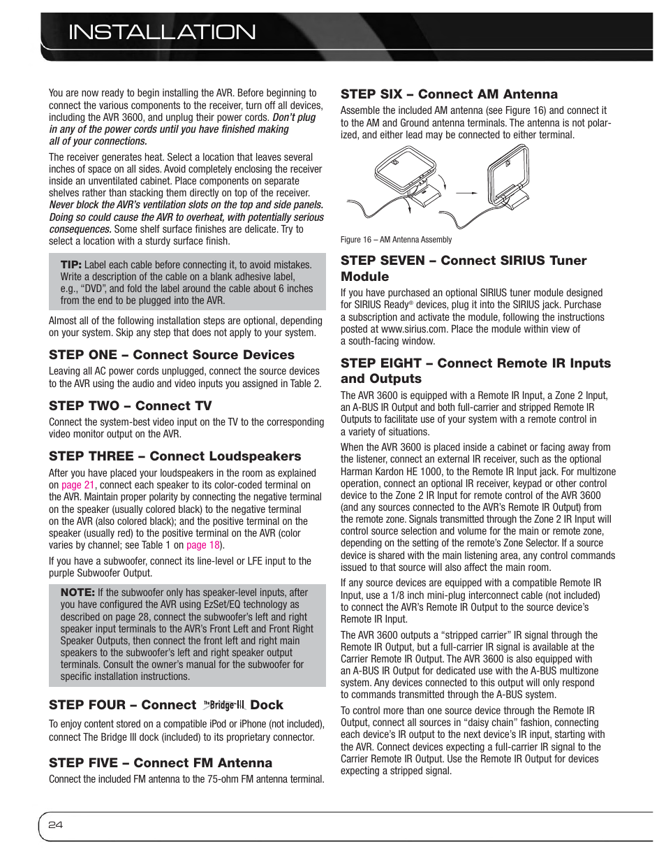 Installation | Harman-Kardon AVR 3600 User Manual | Page 24 / 66