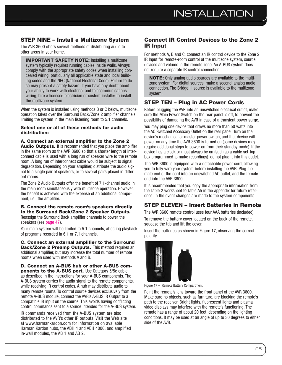 Installation | Harman-Kardon AVR 3600 User Manual | Page 25 / 66