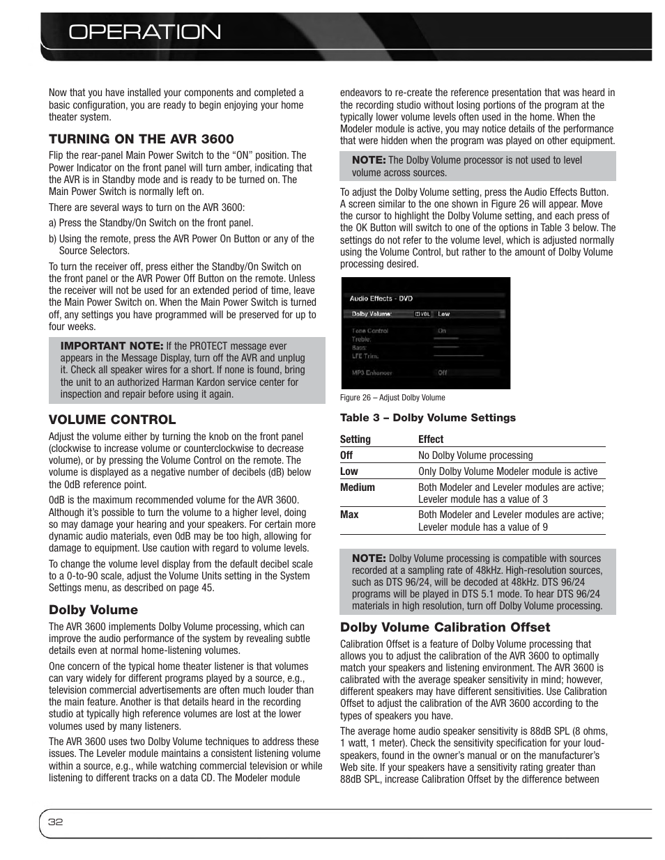 Operation | Harman-Kardon AVR 3600 User Manual | Page 32 / 66
