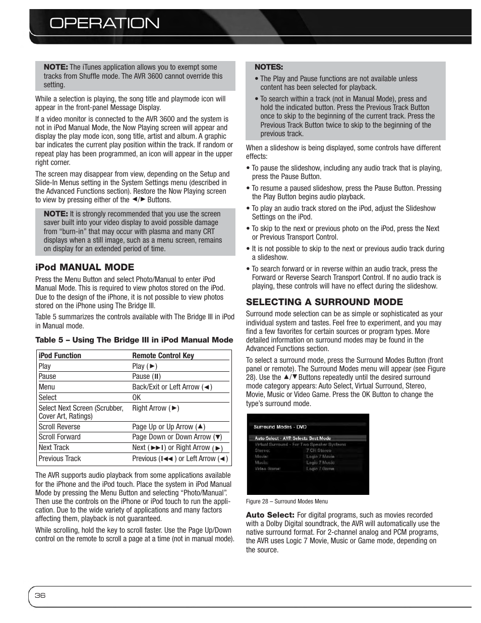 Operation | Harman-Kardon AVR 3600 User Manual | Page 36 / 66